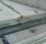 Wire fabric and rebar covered in safety powder.